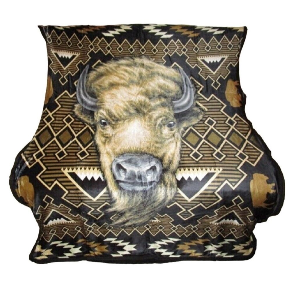 New Wild Bison Buffalo Sherpa Plush Throw Gift Blanket Art Native American Brown